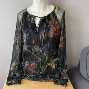 Johnny Was Jade Sheer Lined Pleated Metallic Top